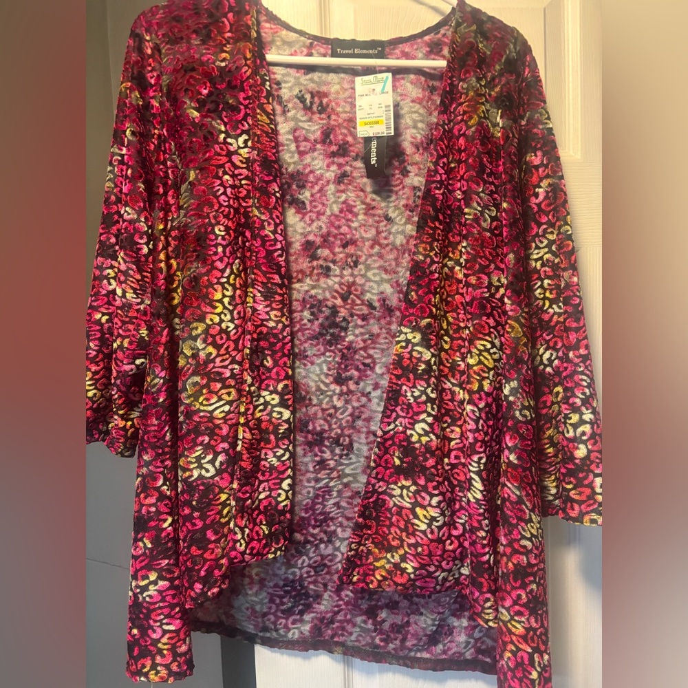 Travel Elements Pink and Yellow Patterned Cardigan